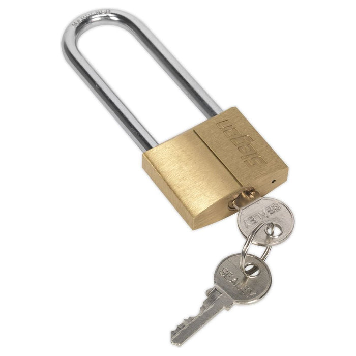 Sealey Brass Body Padlock with Brass Cylinder Long Shackle 40mm S0989 Siegen by Sealey - Town Tools 