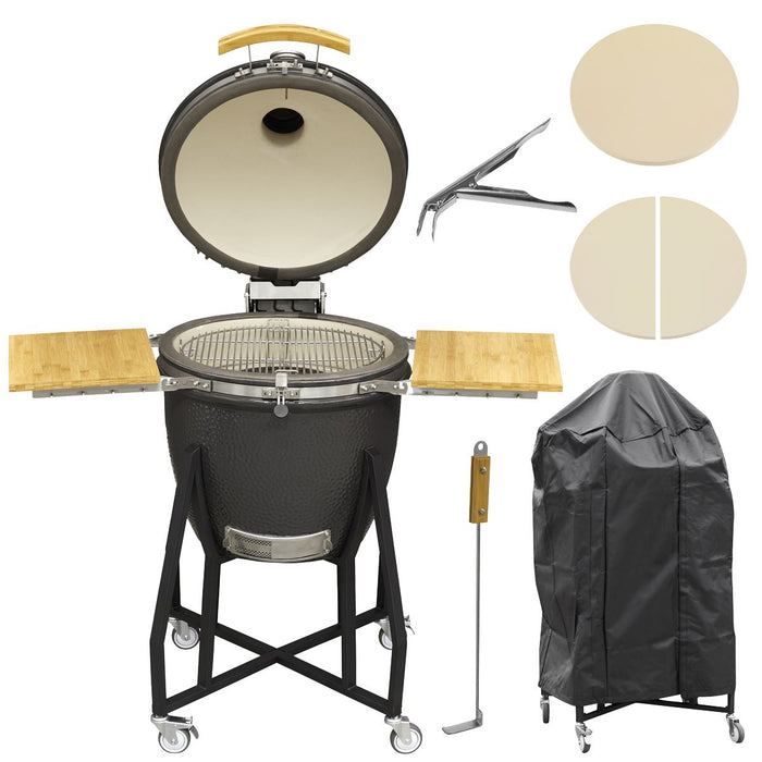 Dellonda  22"(56cm) Ceramic Kamado Style BBQ Cover Grid Gripper Heat Deflecto