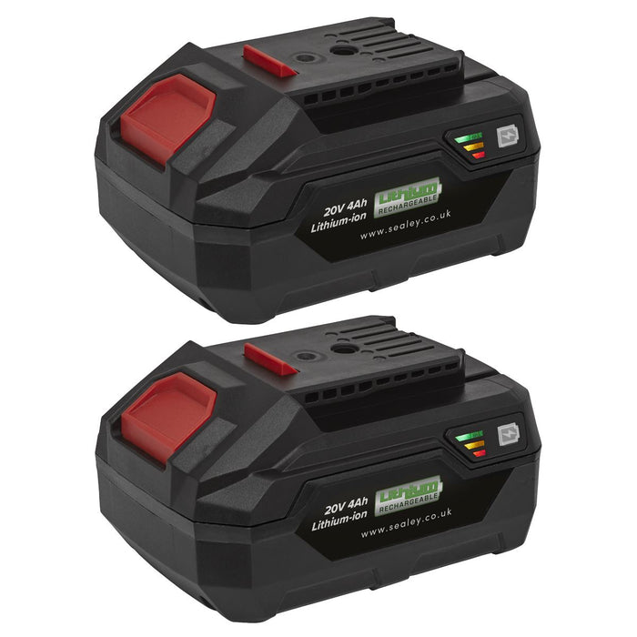 Sealey SV20 Series Power Tool Battery 20V 4Ah - Pack of 2 BK04 Sealey - Town Tools 