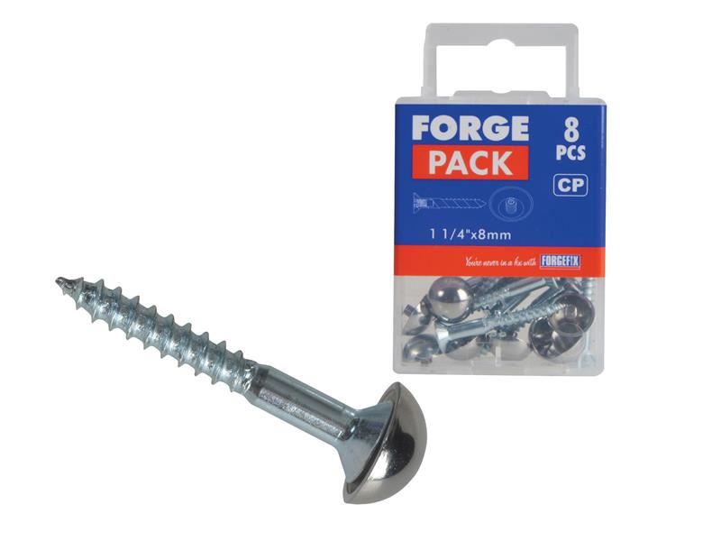 ForgeFix Mirror Screw Chrome Domed Top Slotted ZP 1.1/4in x 8 Forge Pack 8 ForgeFix - Town Tools