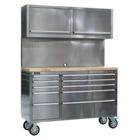 Sealey Mobile Stainless Steel Tool Cabinet 10 Drawer with Backboard & 2 Wall Cup