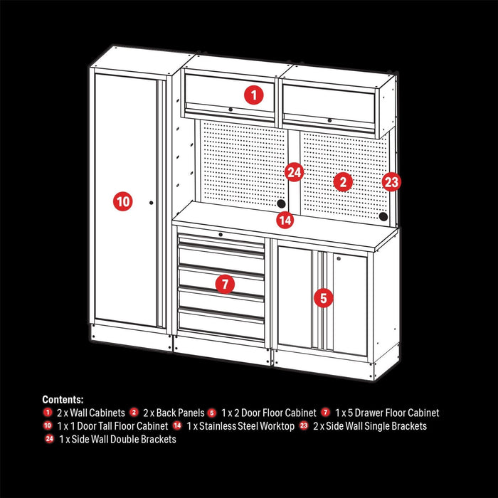 Draper BUNKER Modular Storage Combo with Stainless Steel Worktop (11 Piece) Draper - Town Tools 