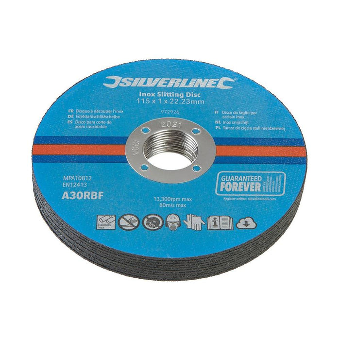 Silverline Inox Slitting Discs 10pk 115 x 1 x 22.23mm Silverline - Town Tools 