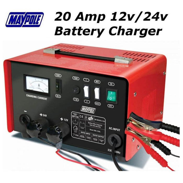 Maypole Heavy Duty Steel 20 Amp 12V/24V Car Van Tractor Battery Charger Mp730 Town Tools - Town Tools 