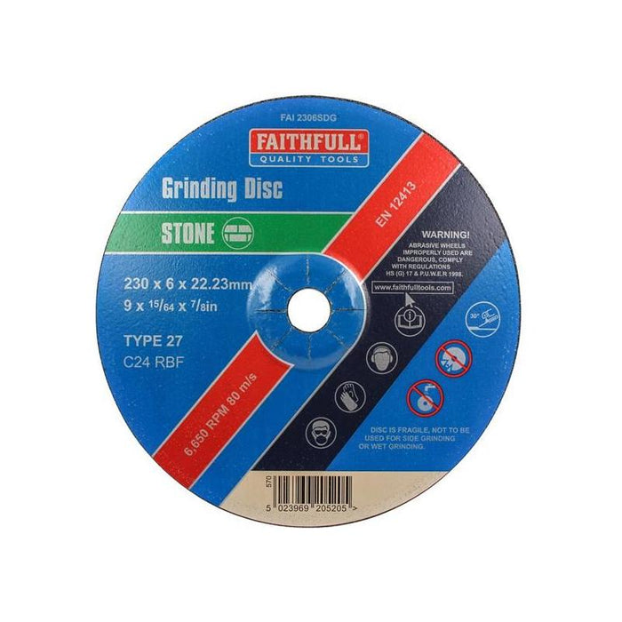 Faithfull Depressed Centre Stone Grinding Disc 230 x 6 x 22.23mm Faithfull - Town Tools