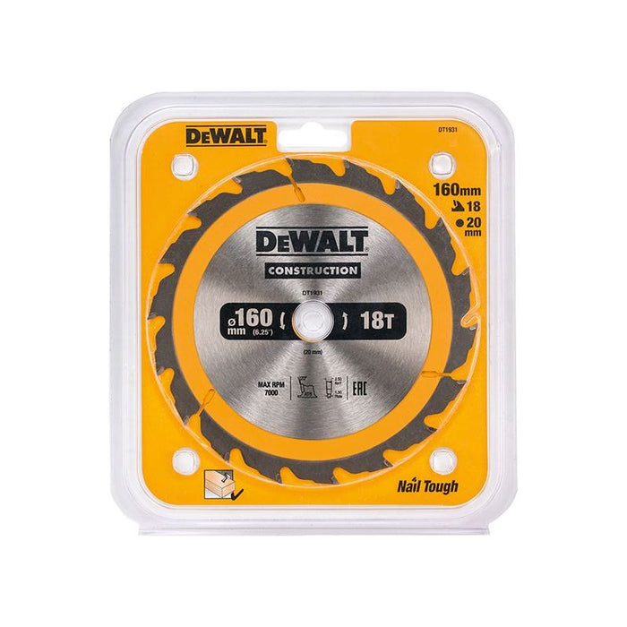 Dewalt Power Tools Portable Construction Circular Saw Blade 160 x 20mm x 18T DeWALT Power Tools - Town Tools