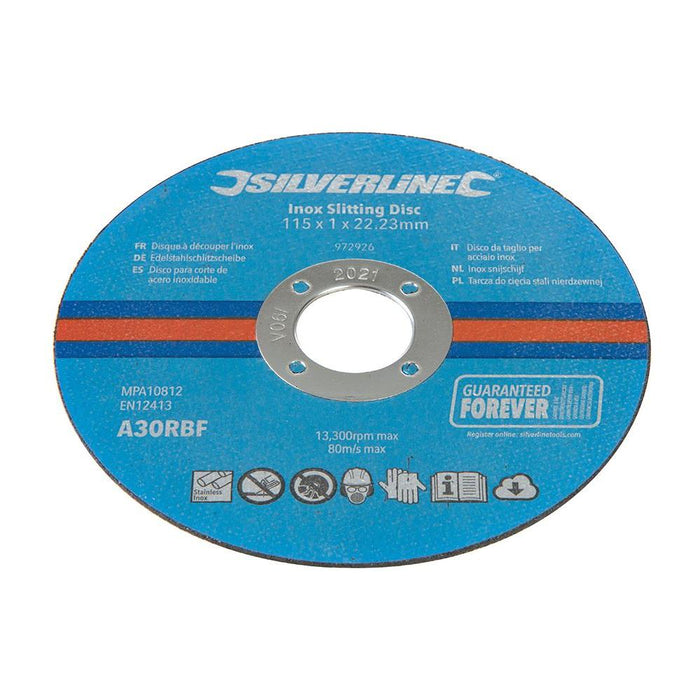 Silverline Inox Slitting Discs 10pk 115 x 1 x 22.23mm Silverline - Town Tools 