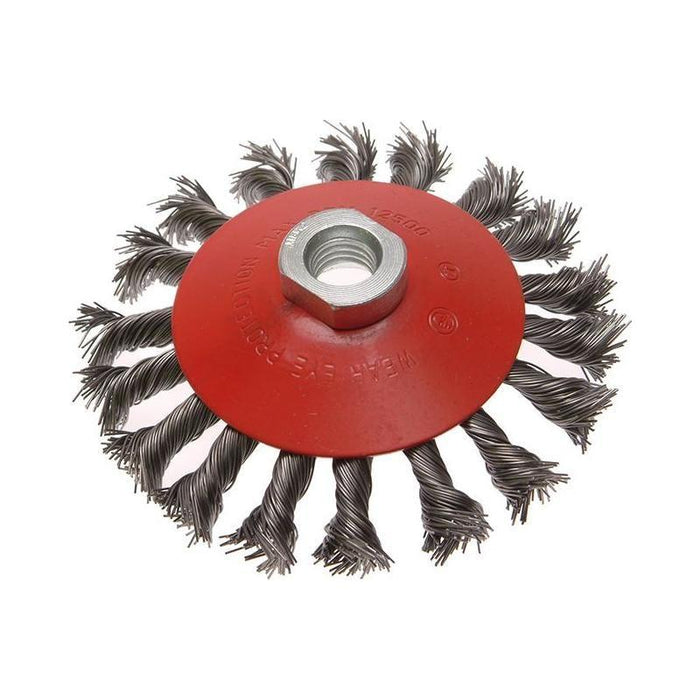 Faithfull Conical Wire Brush 115mm M14x2 Bore, 0.50mm Wire Faithfull - Town Tools