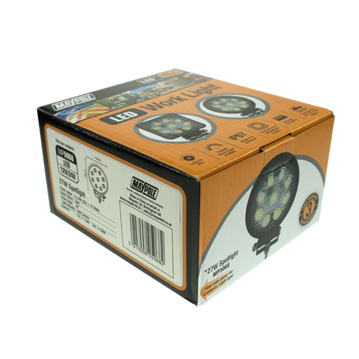 MAYPOLE High Intensity 12/24V Spot LED Work Lamp 9" 27W 1400 Lumens Maypole - Town Tools 
