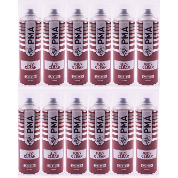 12X PMA Clear Lacquer 500ml Spray Paint Gloss High Coverage Clear Lacquer PMA - Town Tools 