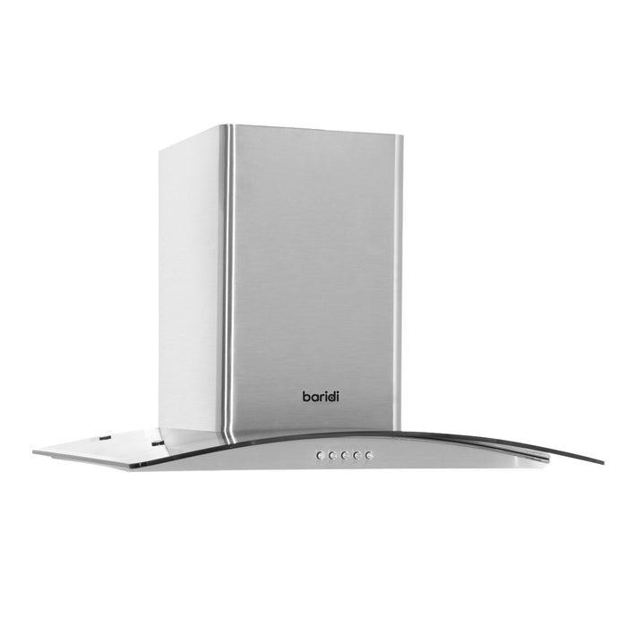 Baridi Curved Glass Cooker Hood Carbon Filters & LED Lights 60cm Stainless Steel