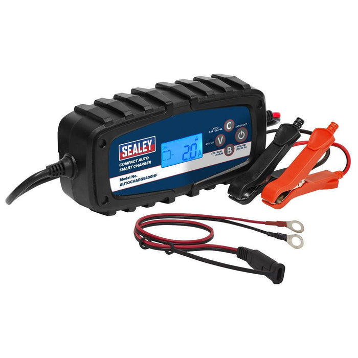 Sealey Compact Auto Smart Charger & Maintainer 4A 6/12V AUTOCHARGE400HF Sealey - Town Tools 