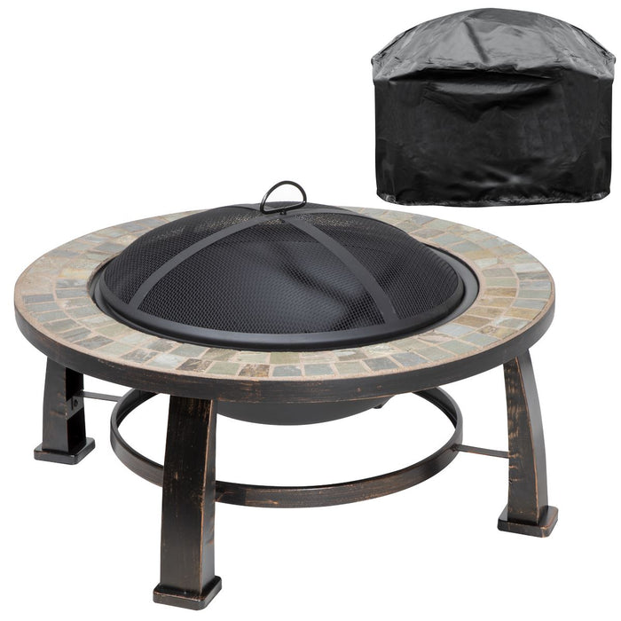 Dellonda 30"  Fire Pit Fireplace Outdoor Heater with Fire Poker - Slate Top