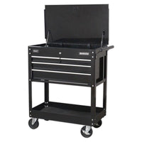 Sealey Heavy-Duty Mobile Tool & Parts Trolley with 4 Drawers & Lockable Top Blac