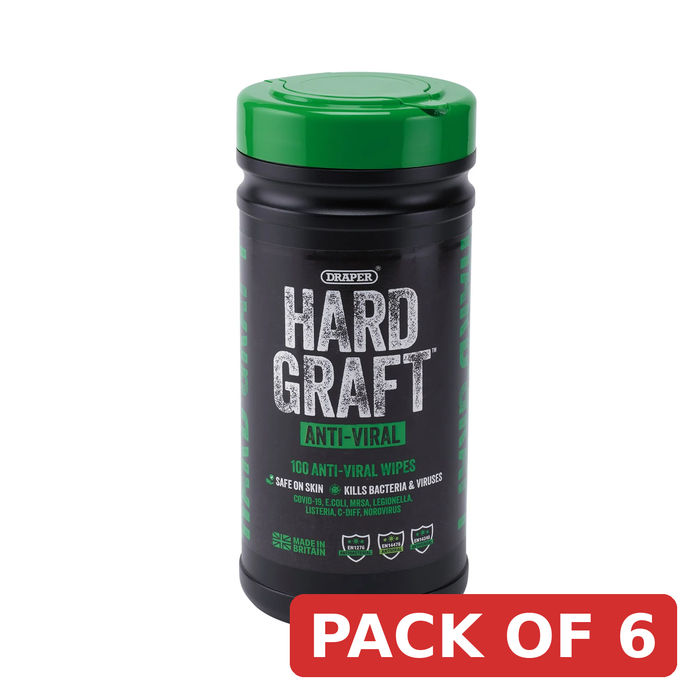 Draper Hard Graft Anti-Viral Wipes (Tub of 100) - HGW-AN100